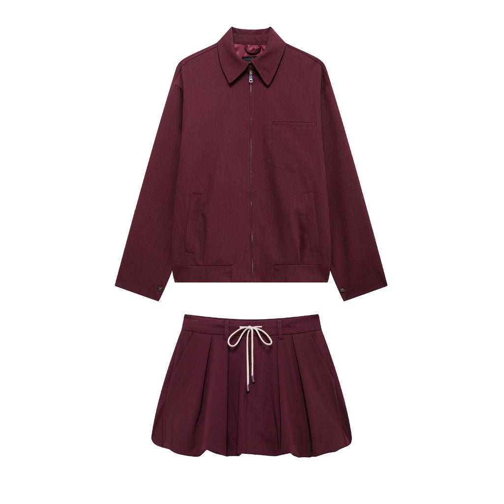 Two piece retro wine red jacket jacket women's lantern mini
